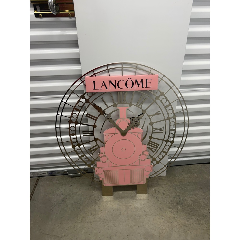Lancome Paris Large Gold Pink Train Clock Store Display Sign 32" x 31" Decor